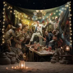 Halloween Party Horror Hanging Tapestry Wall Art Large Tapestry Mural Decor Photograph Backdrop Blanket Curtain Home Bedroom Living Room Decoration Skull Zombie Blood Halloween Decorations