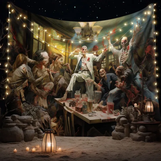 Halloween Party Horror Hanging Tapestry Wall Art Large Tapestry Mural Decor Photograph Backdrop Blanket Curtain Home Bedroom Living Room Decoration Skull Zombie Blood Halloween Decorations