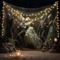 Halloween Party Horror Hanging Tapestry Wall Art Large Tapestry Mural Decor Photograph Backdrop Blanket Curtain Home Bedroom Living Room Decoration Skull Zombie Blood Halloween Decorations