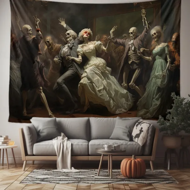 Halloween Party Horror Hanging Tapestry Wall Art Large Tapestry Mural Decor Photograph Backdrop Blanket Curtain Home Bedroom Living Room Decoration Skull Zombie Blood Halloween Decorations