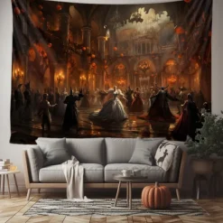 Halloween Party Horror Hanging Tapestry Wall Art Large Tapestry Mural Decor Photograph Backdrop Blanket Curtain Home Bedroom Living Room Decoration Skull Zombie Blood Halloween Decorations