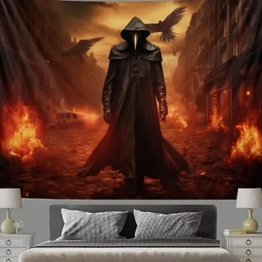 Halloween Plague Doctor Hanging Tapestry Wall Art Large Tapestry Mural Decor Photograph Backdrop Blanket Curtain Home Bedroom Living Room Decoration Halloween Decorations