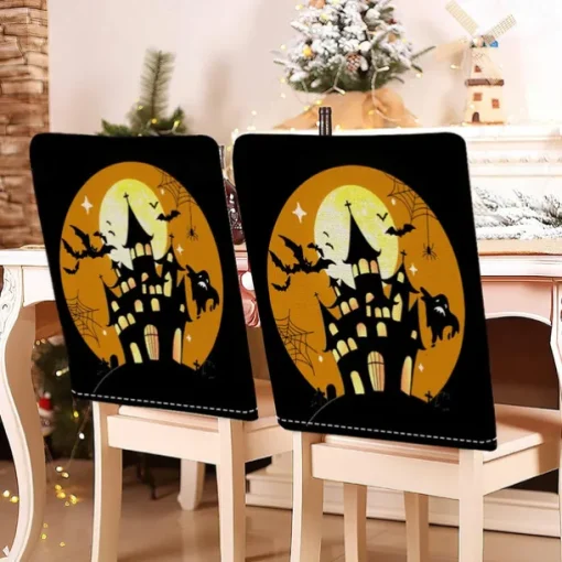 Halloween Printed Dining Chair Covers - Festive Spooky Design, Stretchable and Durable, Perfect for Dining Room Party Decorations
