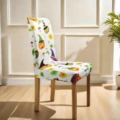 Halloween Printed Dining Chair Covers - Festive Spooky Design, Stretchable and Durable, Perfect for Dining Room Party Decorations