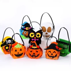 Halloween Pumpkin Buckets for Kids Trick or Treat Bags Portable Party Favor Bags Felt Candy Baskets Halloween Table Decorations