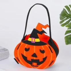 Halloween Pumpkin Buckets for Kids Trick or Treat Bags Portable Party Favor Bags Felt Candy Baskets Halloween Table Decorations