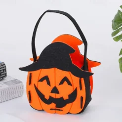Halloween Pumpkin Buckets for Kids Trick or Treat Bags Portable Party Favor Bags Felt Candy Baskets Halloween Table Decorations