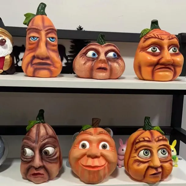 Halloween Pumpkin Decor Fall Decor Expressive Pumpkin Figures Family Outdoor Freak Set of Six Combinations Venue Layout Props for Indoor/Outdoor Party