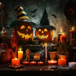 Halloween Pumpkin Wall Tapestry – Spooky Jack-O'-Lantern in Dark Forest, Blue Moon Night Wall Hanging for Party, Bedroom, Living Room, 2025 Halloween Home Decoration