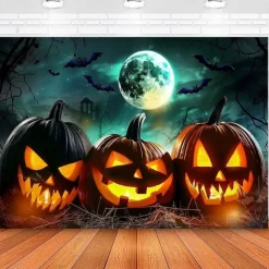 Halloween Pumpkin Wall Tapestry – Spooky Jack-O'-Lantern in Dark Forest, Blue Moon Night Wall Hanging for Party, Bedroom, Living Room, 2025 Halloween Home Decoration
