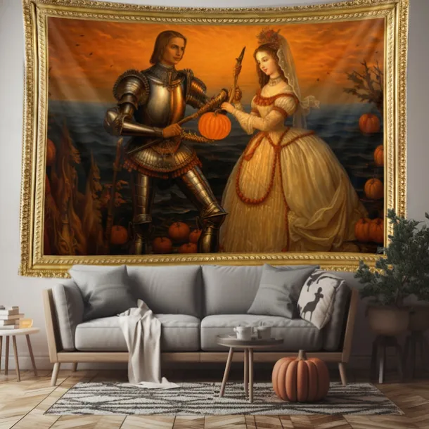 Halloween Scary Carved Pumpkins Hanging Tapestry Wall Art Large Tapestry Mural Decor Photograph Backdrop Blanket Curtain Home Bedroom Living Room Decoration Halloween Decorations