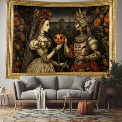 Halloween Scary Carved Pumpkins Hanging Tapestry Wall Art Large Tapestry Mural Decor Photograph Backdrop Blanket Curtain Home Bedroom Living Room Decoration Halloween Decorations