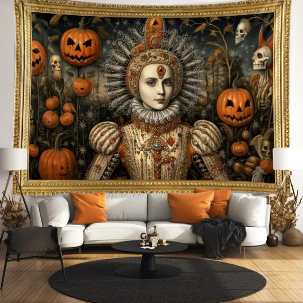 Halloween Scary Carved Pumpkins Hanging Tapestry Wall Art Large Tapestry Mural Decor Photograph Backdrop Blanket Curtain Home Bedroom Living Room Decoration Halloween Decorations