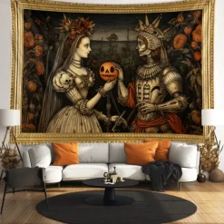 Halloween Scary Carved Pumpkins Hanging Tapestry Wall Art Large Tapestry Mural Decor Photograph Backdrop Blanket Curtain Home Bedroom Living Room Decoration Halloween Decorations