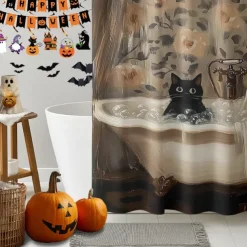 Halloween Shower Curtain with Hooks Polyester Washable Waterproof Pattern Bathroom Bathtub Decor