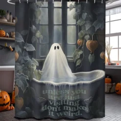Halloween Shower Curtain with Hooks Polyester Washable Waterproof Pattern Bathroom Bathtub Decor