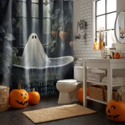 Halloween Shower Curtain with Hooks Polyester Washable Waterproof Pattern Bathroom Bathtub Decor