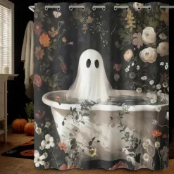 Halloween Shower Curtain with Hooks Polyester Washable Waterproof Pattern Bathroom Bathtub Decor
