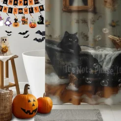 Halloween Shower Curtain with Hooks Polyester Washable Waterproof Pattern Bathroom Bathtub Decor