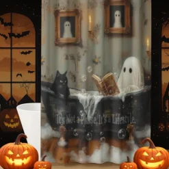Halloween Shower Curtain with Hooks Polyester Washable Waterproof Pattern Bathroom Bathtub Decor