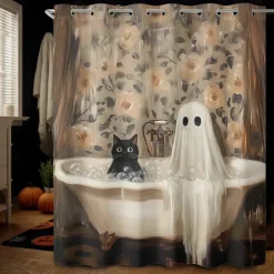 Halloween Shower Curtain with Hooks Polyester Washable Waterproof Pattern Bathroom Bathtub Decor
