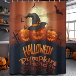 Halloween Shower Curtain with Hooks Polyester Washable Waterproof Pattern Bathroom Bathtub Decor