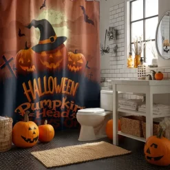 Halloween Shower Curtain with Hooks Polyester Washable Waterproof Pattern Bathroom Bathtub Decor