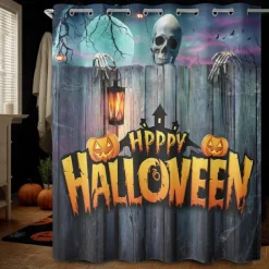 Halloween Shower Curtain with Hooks Polyester Washable Waterproof Pattern Bathroom Bathtub Decor