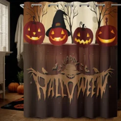 Halloween Shower Curtain with Hooks Polyester Washable Waterproof Pattern Bathroom Bathtub Decor
