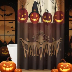 Halloween Shower Curtain with Hooks Polyester Washable Waterproof Pattern Bathroom Bathtub Decor