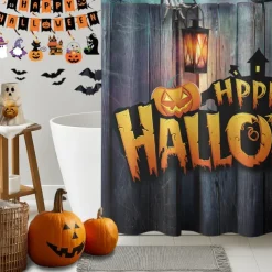 Halloween Shower Curtain with Hooks Polyester Washable Waterproof Pattern Bathroom Bathtub Decor