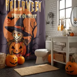 Halloween Shower Curtain with Hooks Polyester Washable Waterproof Pattern Bathroom Bathtub Decor