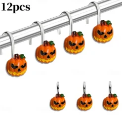 Halloween Shower Curtain Hooks for Halloween Bathroom Decor Rustproof Stainless Steel Shower Curtain Rings Hangers Set of 12, Witch Hat Pumpkin Bathroom Accessories Set