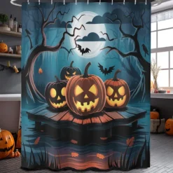 Halloween Shower Curtain with Hooks Polyester Washable Waterproof Pattern Bathroom Bathtub Decor