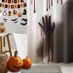 Halloween Shower Curtain with Hooks Polyester Washable Waterproof Pattern Bathroom Bathtub Decor