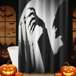 Halloween Shower Curtain with Hooks Polyester Washable Waterproof Pattern Bathroom Bathtub Decor
