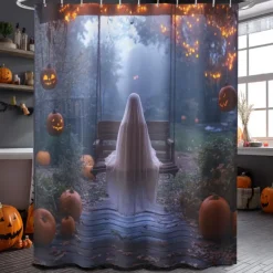 Halloween Shower Curtain with Hooks Polyester Washable Waterproof Pattern Bathroom Bathtub Decor