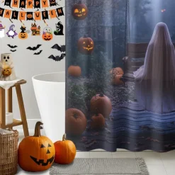 Halloween Shower Curtain with Hooks Polyester Washable Waterproof Pattern Bathroom Bathtub Decor