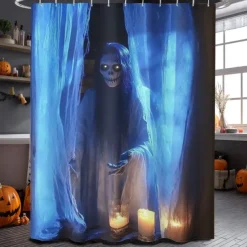Halloween Shower Curtain with Hooks Polyester Washable Waterproof Pattern Bathroom Bathtub Decor