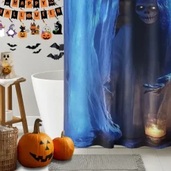 Halloween Shower Curtain with Hooks Polyester Washable Waterproof Pattern Bathroom Bathtub Decor