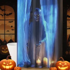 Halloween Shower Curtain with Hooks Polyester Washable Waterproof Pattern Bathroom Bathtub Decor