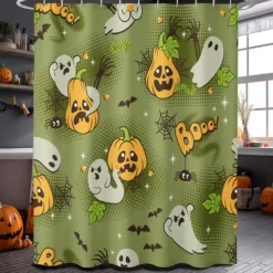 Halloween Shower Curtain with Hooks Polyester Washable Waterproof Pattern Bathroom Bathtub Decor