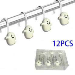 Halloween Shower Curtain Hooks for Halloween Bathroom Decor Rustproof Stainless Steel Shower Curtain Rings Hangers Set of 12, Skulls Ghosts Bathroom Accessories Set