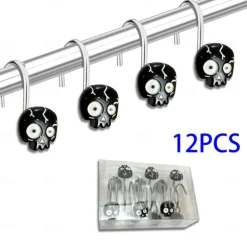 Halloween Shower Curtain Hooks for Halloween Bathroom Decor Rustproof Stainless Steel Shower Curtain Rings Hangers Set of 12, Skulls Ghosts Bathroom Accessories Set