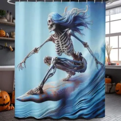 Halloween Shower Curtain with Hooks Polyester Washable Waterproof Pattern Bathroom Bathtub Decor