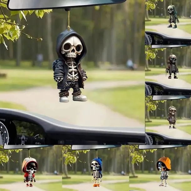 Halloween Skeleton Pendant, Car Rearview Mirror Ornament, Acrylic Car Suspension Interior Decoration Pendant