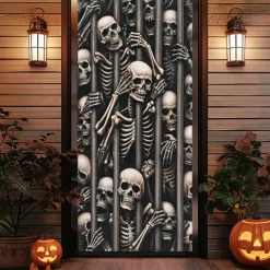 Halloween Skeletons Door Covers Door Tapestry Door Curtain Decoration Backdrop Door Banner for Front Door Farmhouse Holiday Party Decor Supplies