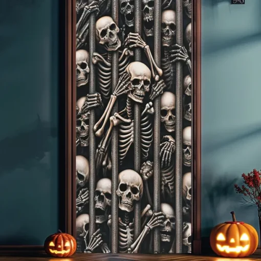 Halloween Skeletons Door Covers Door Tapestry Door Curtain Decoration Backdrop Door Banner for Front Door Farmhouse Holiday Party Decor Supplies