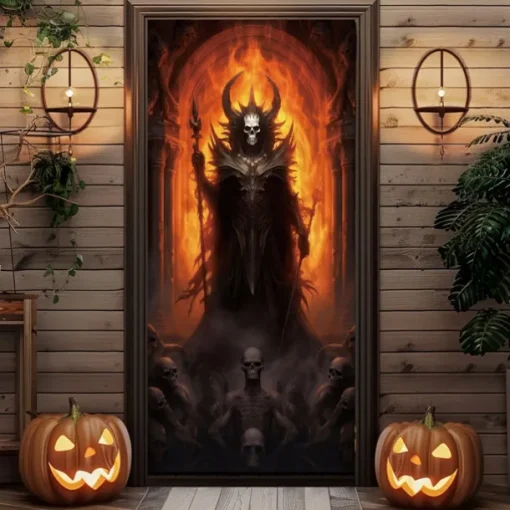Halloween Skeletons Door Covers Door Tapestry Door Curtain Decoration Backdrop Door Banner for Front Door Farmhouse Holiday Party Decor Supplies
