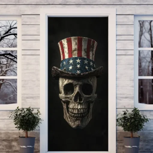 Halloween Skull Door Decorations Door Covers 4th of July Patriotic Independence Day Backdrop Indoor/Outdoor Door Banner for Front Door Farmhouse